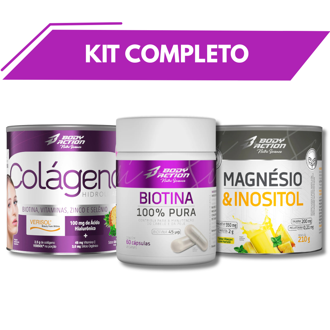 Kit Cabelo, Pele e Unhas Biotina + Colágeno + Magnésio