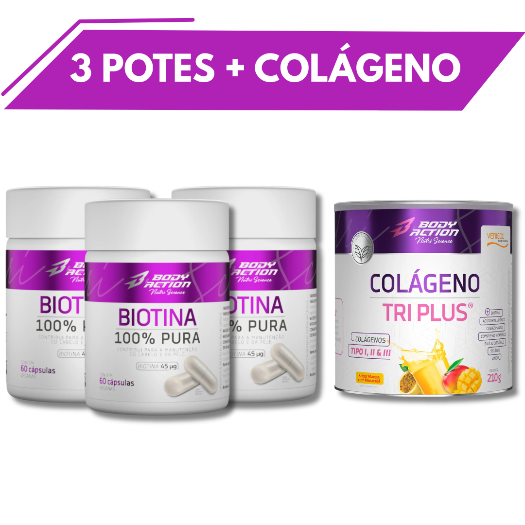 3 Biotina 100% Pura + Colágeno Tri Plus